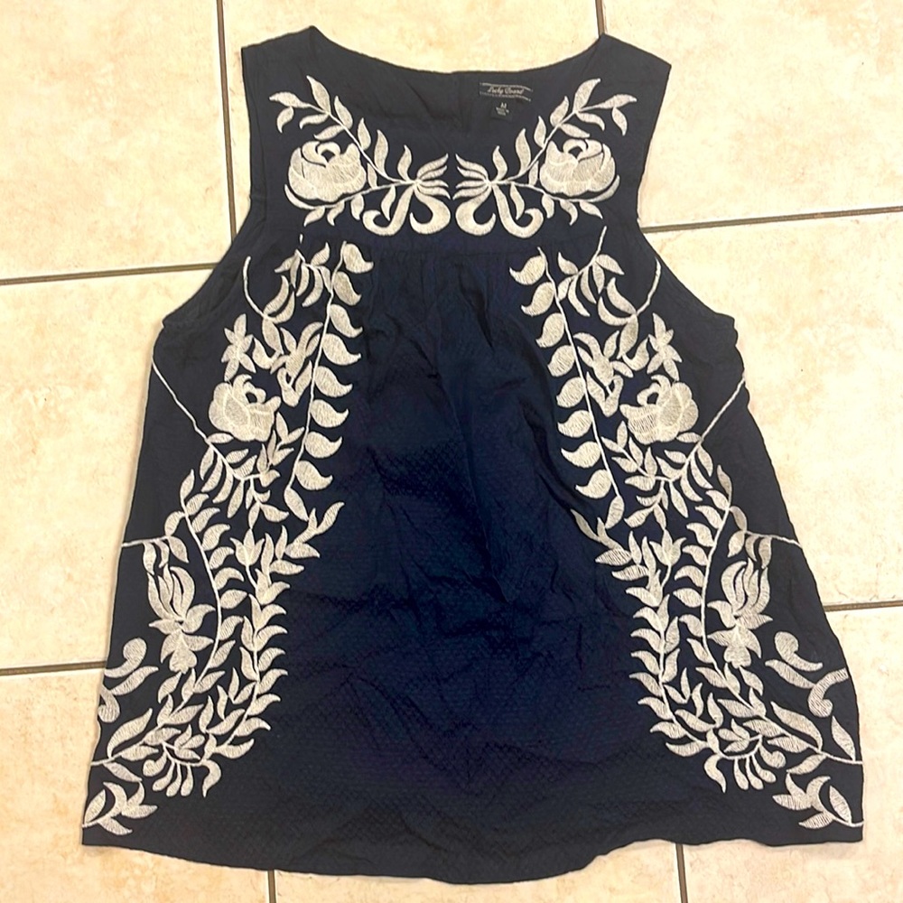 Lucky Brand Navy Embroidered Tank Medium